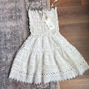 Strapless White Lace Fit-and-Flare Mini Dress